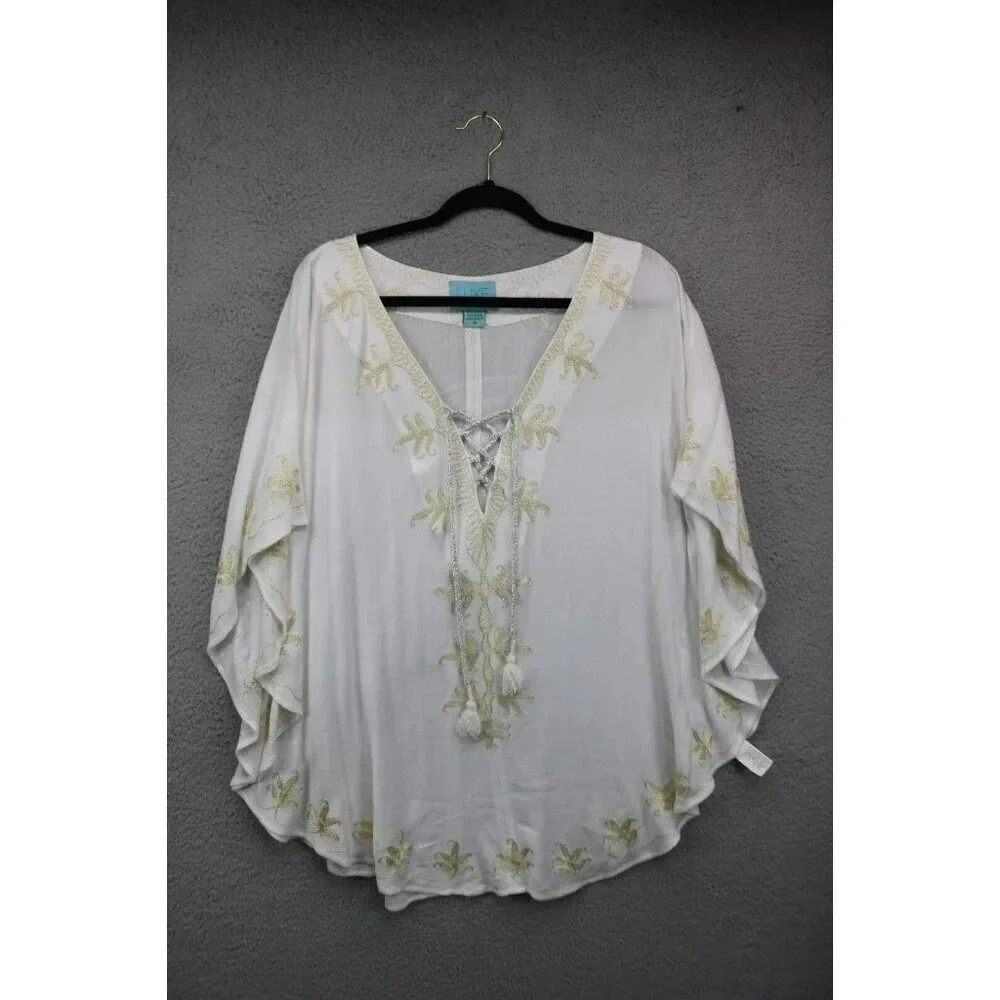 Luxe by Lisa Vogel Tunic-Batwing Sleeves-Size Medium-Tassels